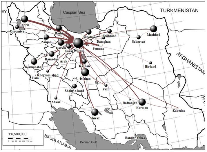 Figure 3. ILL network of Iranian cities